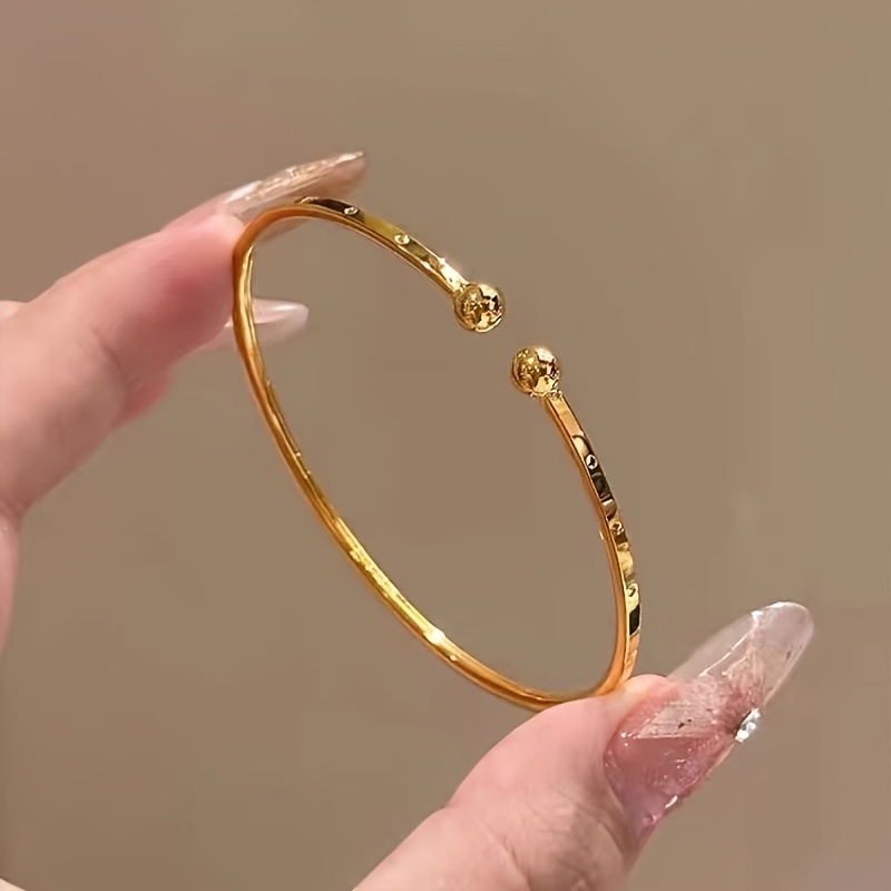 TEMU 1pc Stainless Steel Smooth Plain Hoop Bead Bangle Bracelet, Elegant And Fashionable, Suitable For Daily Wear, Banquets, And Parties, A Perfect