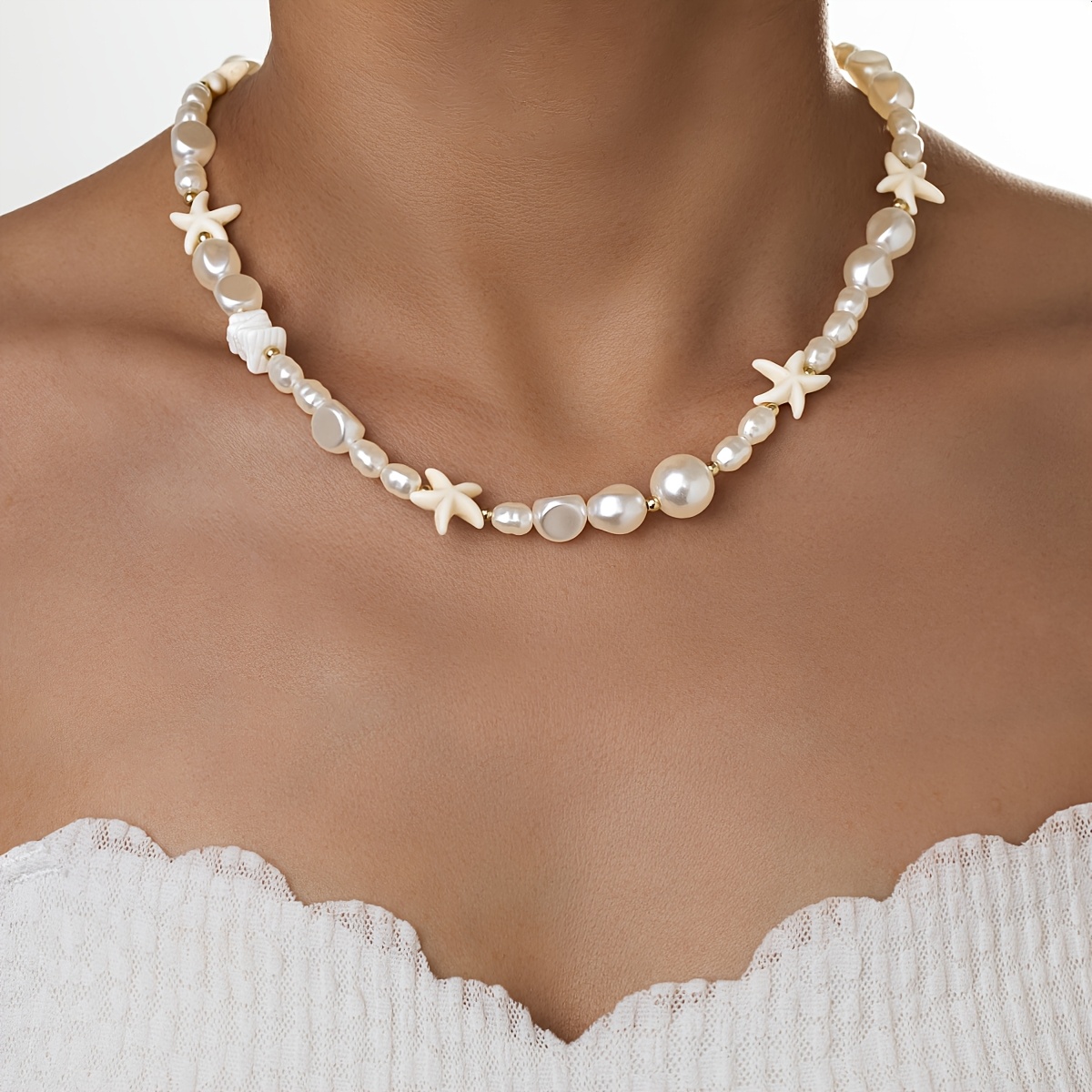 TEMU Collar de Playa para Mujer - Colgante y Perla , Cadena Corta en Capas con Diseño Irregular, Joyería Casual o Regalo, Detalles Naturales