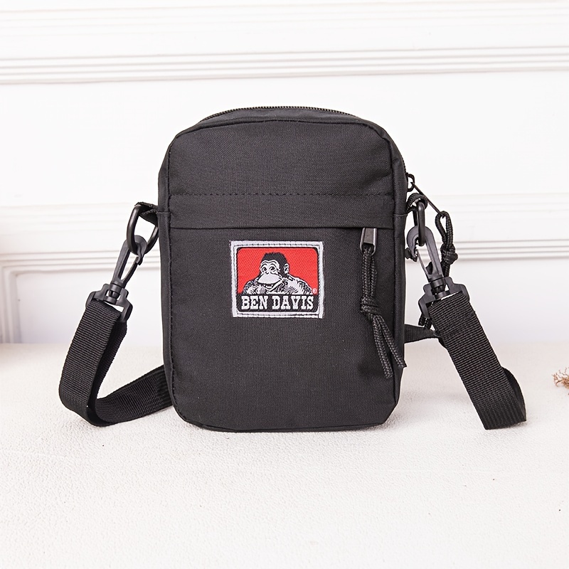 

Ben Monkey Logo Black Canvas Crossbody Bag - Casual Style, Adjustable Strap, Suitable For Outings