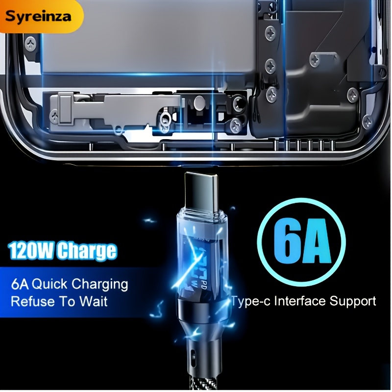 cavo di ricarica ultra-veloce 120w con display digitale led, usb-a a type-c, sincronizzazione in nylon, compatibile per trasferimento , ricarica rapida, display digitale intelligente, supporto per led per uscita di potenza reale Dettagli dell'articolo 2