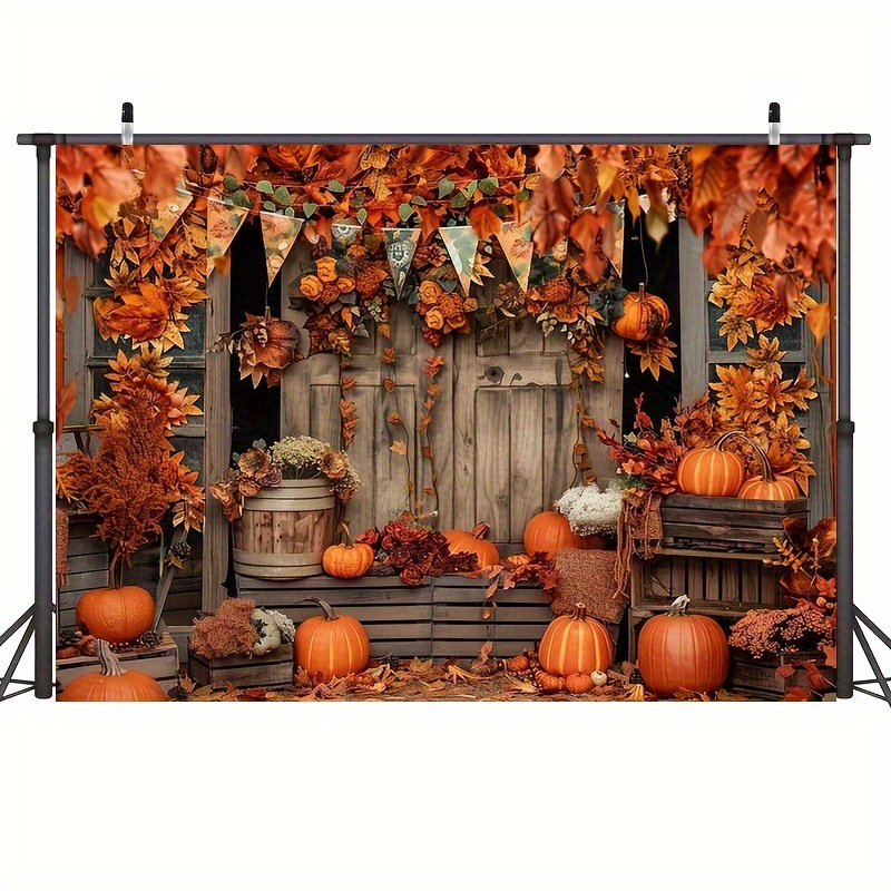 

1pc, Fall Backdrops Thanksgiving Photography Backdrops Harvest Autumn Falling Leaves Pumpkin Photo Background, Thanksgiving Party Decoraion