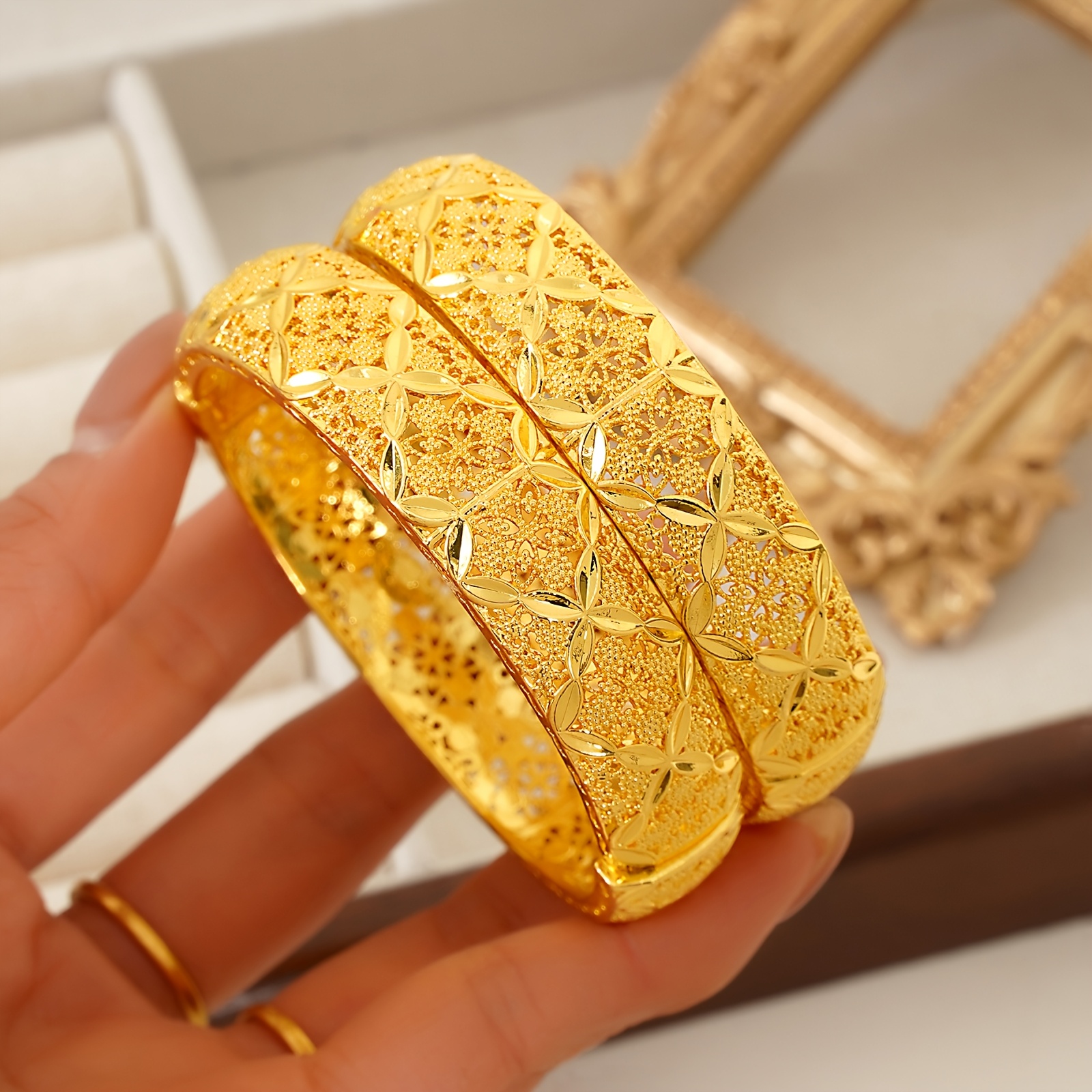 TEMU 2pcs Golden Open Cuff Minimalist Elegant Show Suitable For Different Occasions Easy To Match Outfits