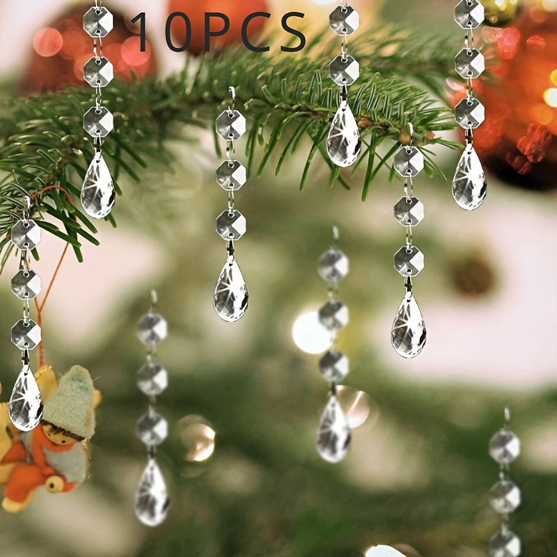 

Christmas Decorations Crystal Tree Ornaments, 10pcs Acrylic Clear Hanging Crystals For Centerpieces Teardrop Chandelier Garland Beads For Christmas Wedding Party Home Decor, Christmas