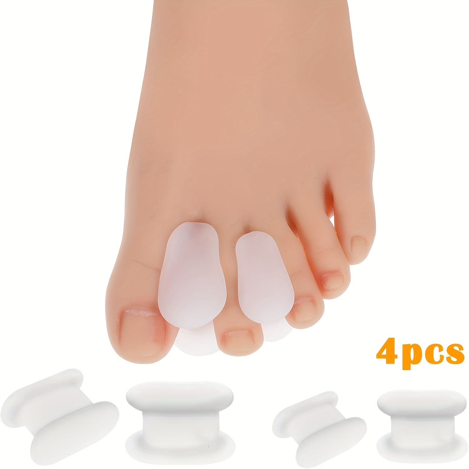 Image of 4pcs Silicone Toe Separators For - Flexible Gel Toe Spacers, Soft Gel Cushion Pads, For Toe Support Anti-friction Extrusion & Daily Relaxation