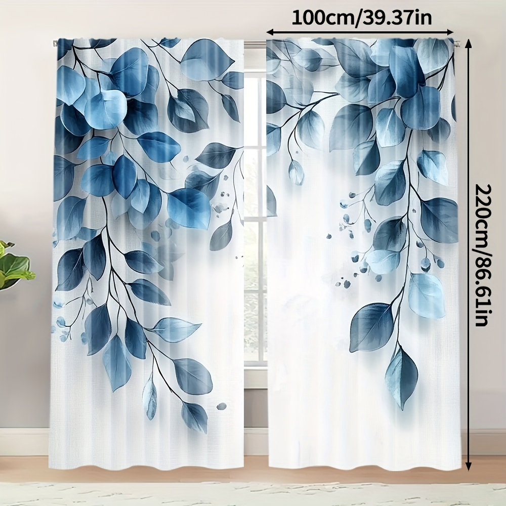 TEMU 2pcs, Modern Art-themed Curtains, And Floral Prints, Polyester, For Home Decoration For (without Rod)