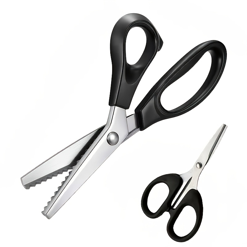 TEMU 2pcs Thickened Stainless Steel Pinking Shears + Craft Scissors Set, 5mm Triangular Serrated Decorative Edge Scissors, Thread Trimming Scissors,