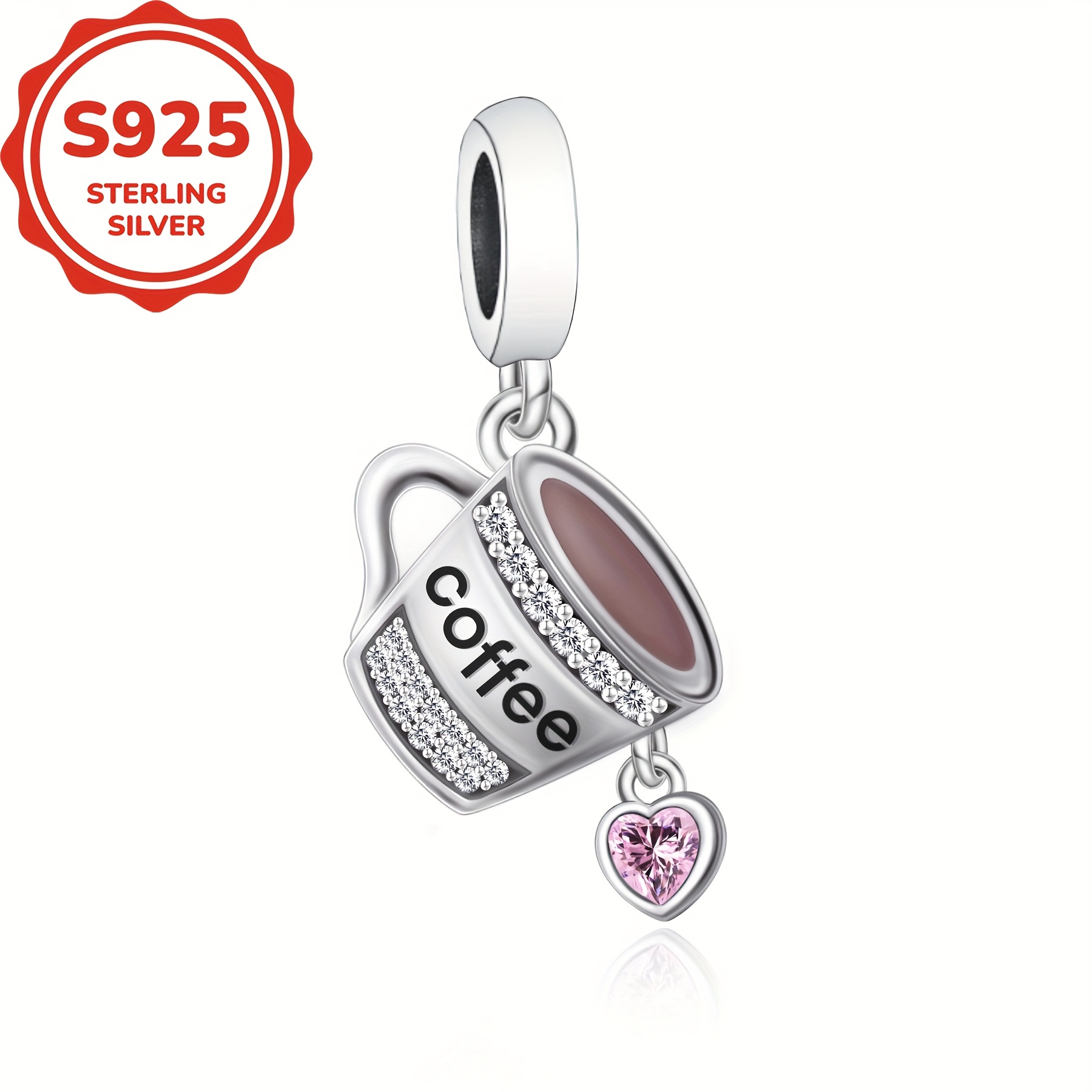Image of 1pc 925 Silver Coffee Cup Charms Beads Bracelets Love Heart Jewelry Necklace Pendant For Woman And Man Making Jewelry Gift