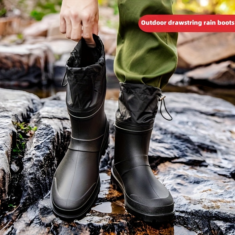 *'s Heavy-Duty High Quality PVC Rain Boots Short/Ankle-High  (Adjustable) with Elastic Opening, Anti-Slip Sole for, Fishing, Camping  Wet