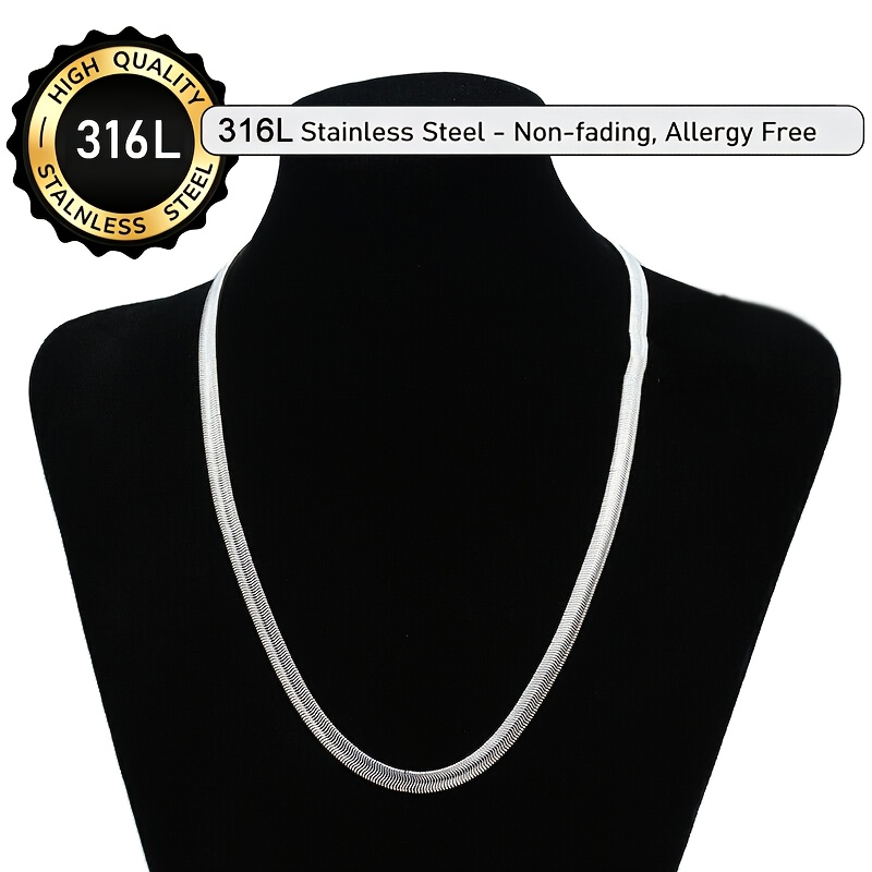 TEMU 1pc Men's Snake Chain Necklace 316l 316l 316l Stainless Steel Herringbone Necklace Fashion
