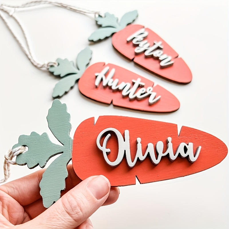 Image of A Custom 3d Name Tag For Easter, Easter Basket Name Tag, Wooden Carrot Name Tag, Wooden Gift Tag, Easter Gift, Collectible Toys, And Statue Models.