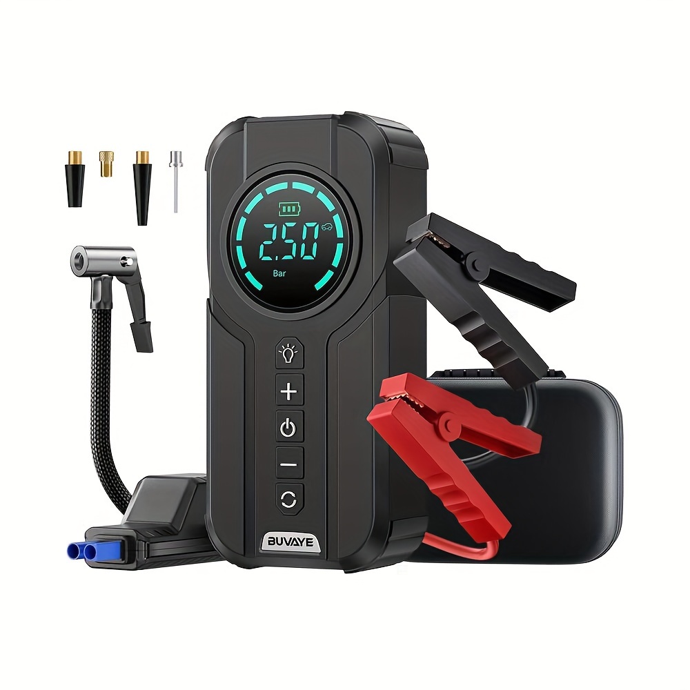 

Portable Car Jump Starter With Air Compressor, 2050a Battery Jump Starter With 150psi Digital Tire Inflator, Up To 7l Gas & 5l Engines, 12v Safe Lithium Car Battery Charger Jump Starter