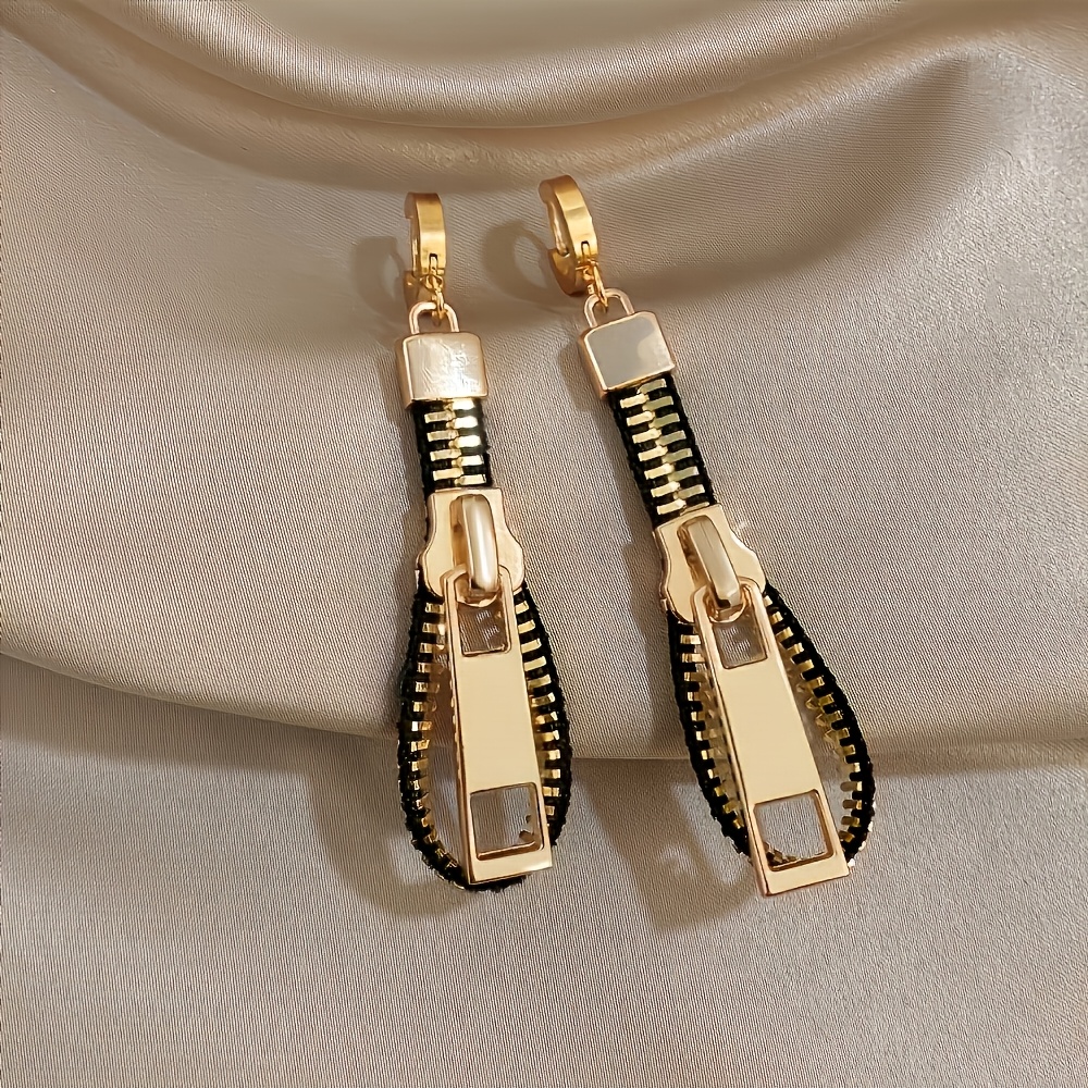 TEMU 1 Pairs Personality Adjustable Zipper Pendant Earring Women Creative 304 Stainless Steel Drop Earring Men Street Fashion Ear Accessories Men