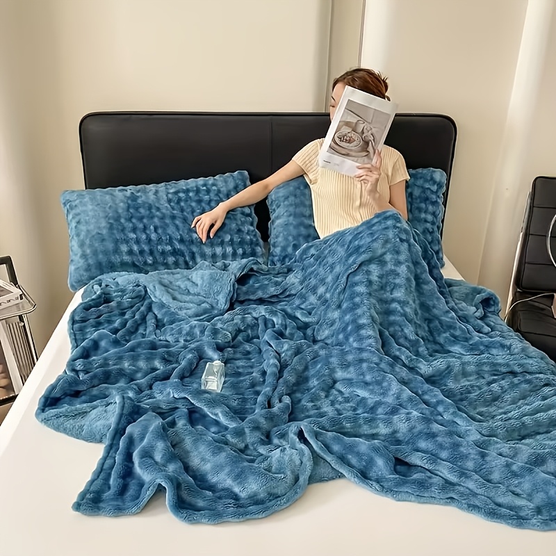 TEMU 1pc, Multifunctional Faux Rabbit Fur Blanket, Double-sided Plush For , Perfect For Napping, Air-conditioned Use, Cozy And Comfortable, Suitable