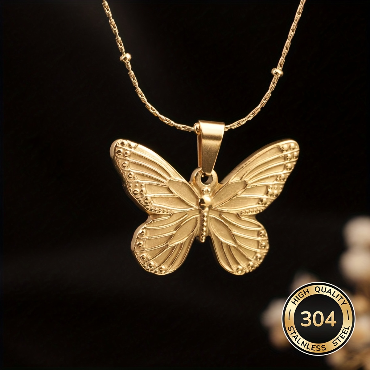 TEMU 1pc Stainless Steel Romantic Embossed Fashion Bead Chain Adjustable Vintage Collarbone Necklace, Versatile, Fashionable, Elegant, And Romantic,