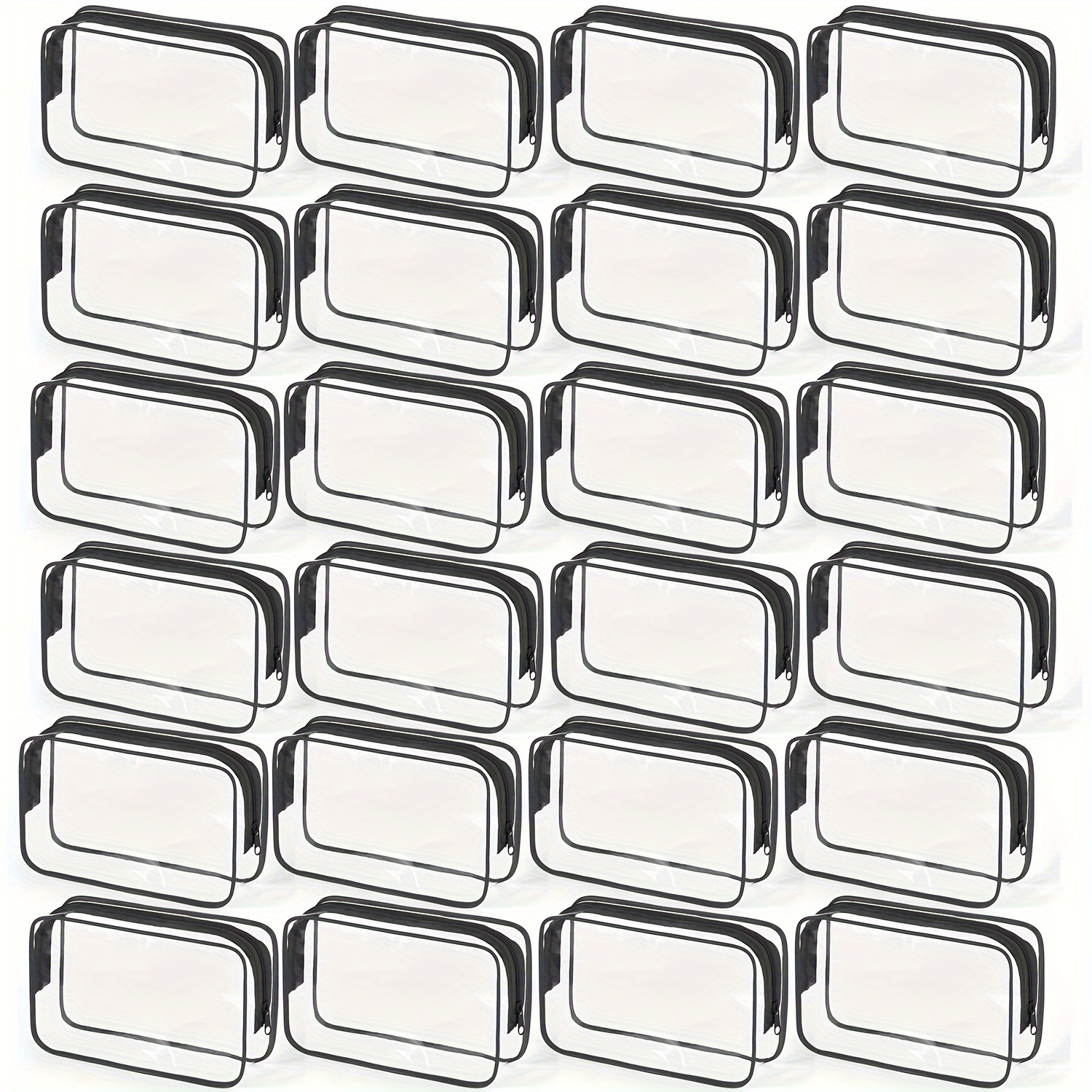 TEMU 24 Pieces Clear Makeup Bags Bulk, Toiletry Bag For Travel, Pvc Waterproof Travel Pouches With Zipper For Men And Women Carry-on Cosmetic Bags (black-m)