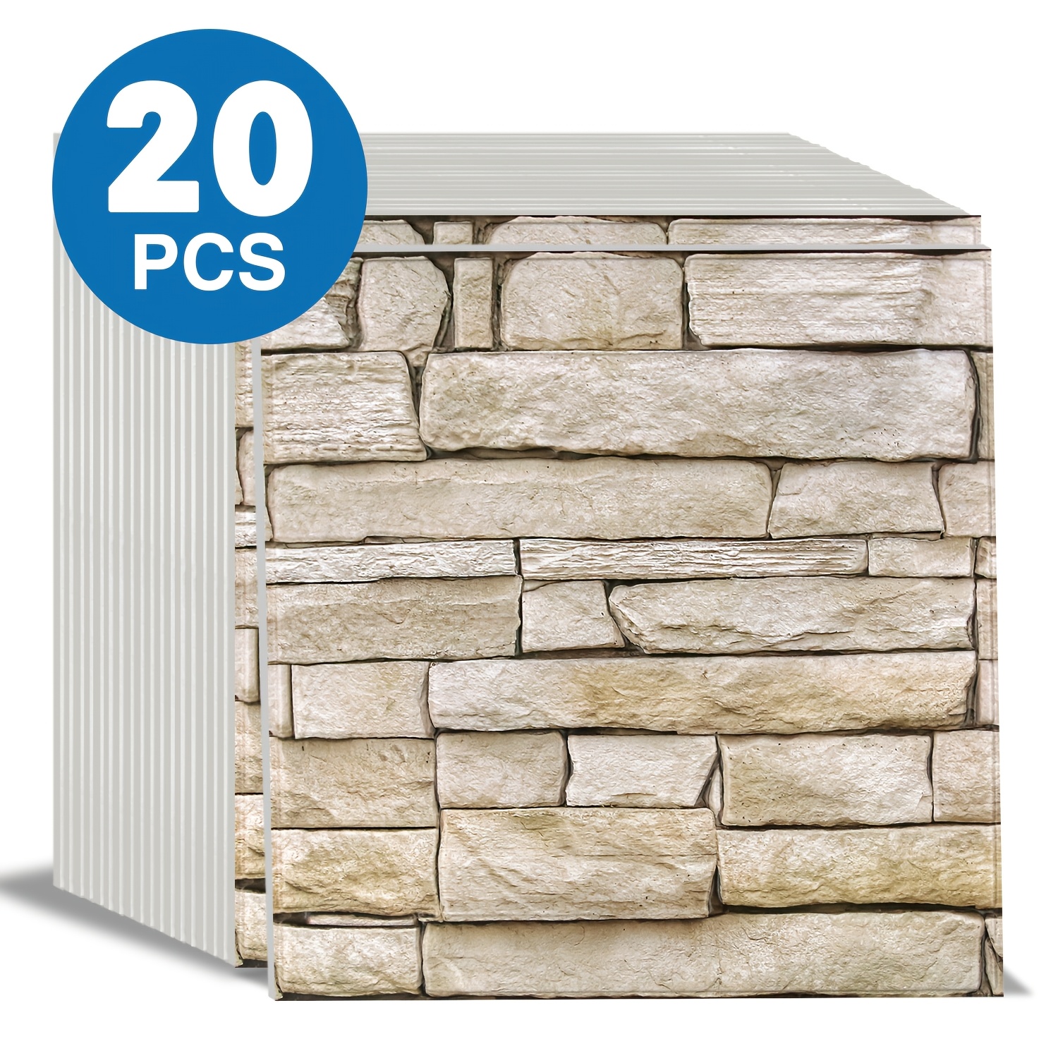 Image of 10/20pcs Pvc Stone Self-adhesive 3d Wall Panels - 30 X 30cm, Waterproof, Easy To Cut, , For Kitchen, Living Room, Bedroom, Rv, Etc., Vintage Wall Decor, Home Decoration
