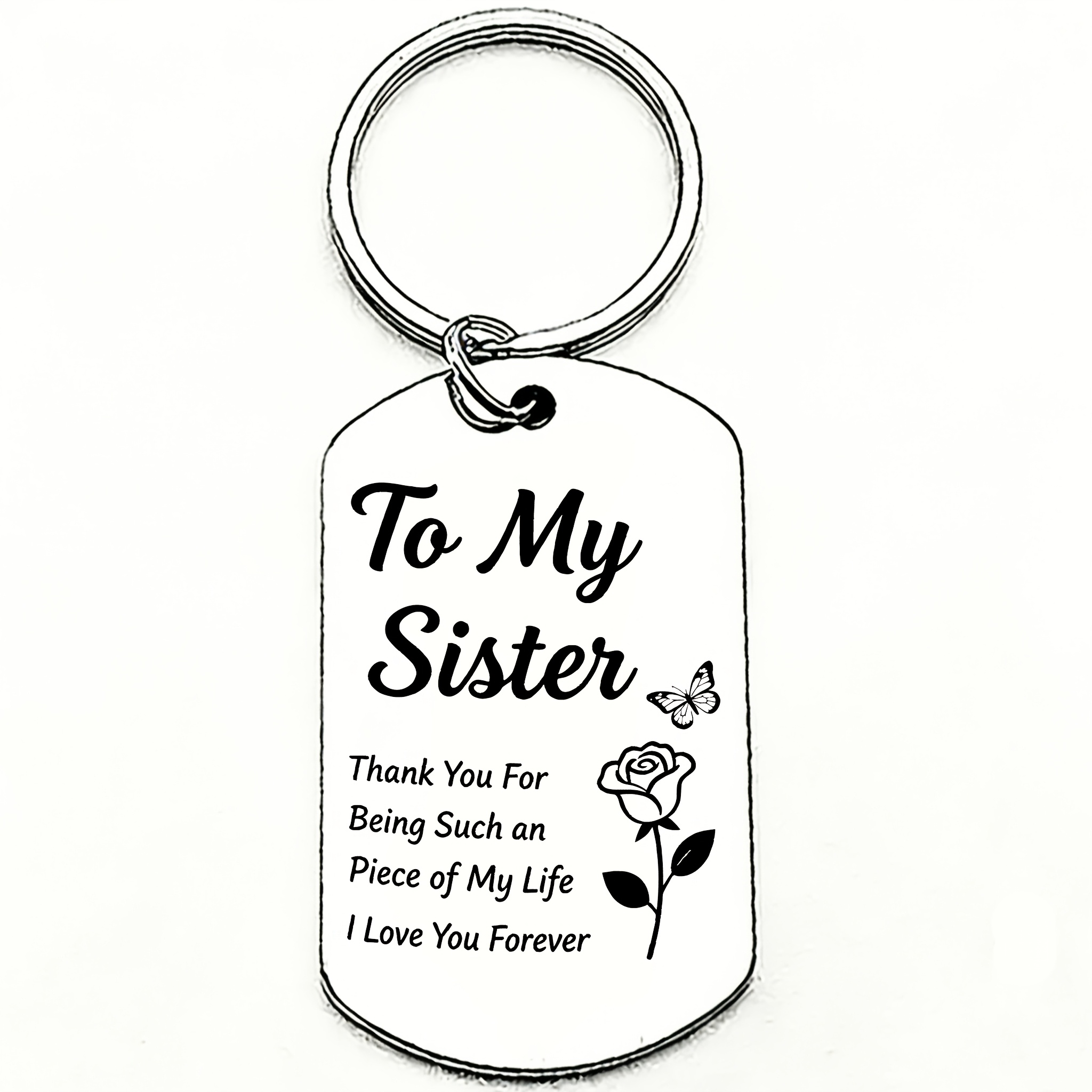 TEMU Porte-clés Sœur, Pendentif Plaque d'Identification Métallique 'Je T'aime Toujours' avec Rose et Papillon, Cadeau pour Sœur de Sœur ou Frère
