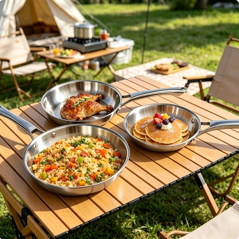 Image of 3pcs Stainless Steel Frying Pan Set 10/11/12 Inch, Durable Easy-clean Skillets For All Stoves, Great For Frying And Simmering, Essential For Home And Restaurant, Perfect For Gifting