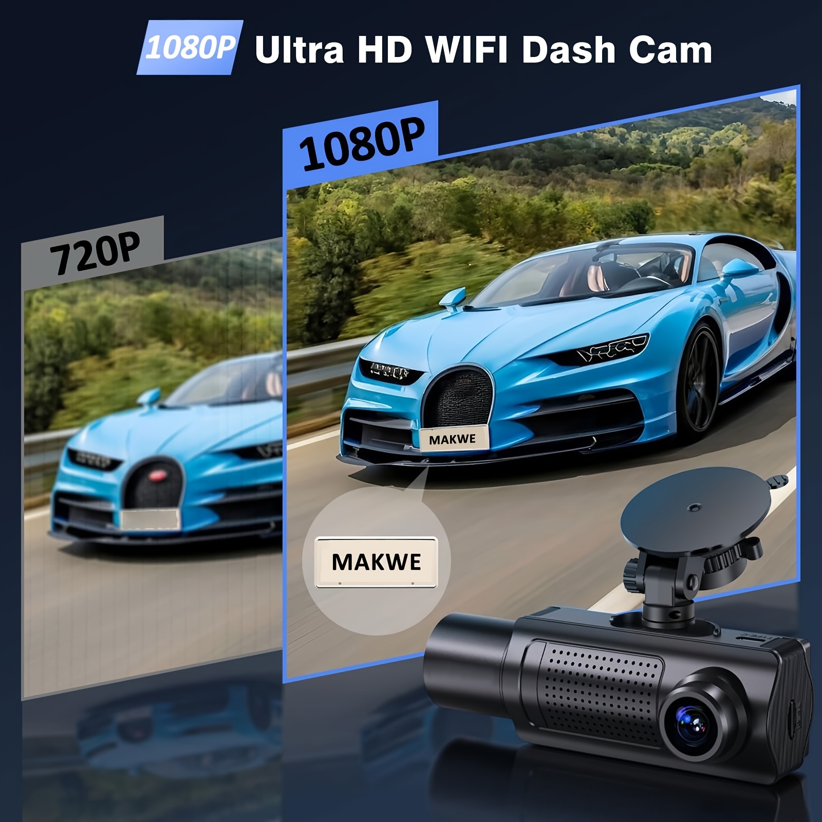 channel 360 car dash cam wifi 1080p front rear Temu Mexico