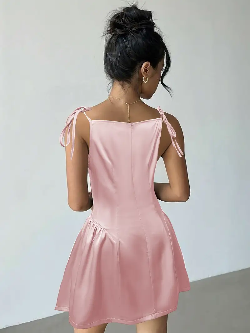 pink suspender dress Pink Dresses For Woman Wooden Ear Suspender Short Skirt, Birthday Dress, Summer Holiday Party Dress(Semi-Transparent Fabric In Summer)