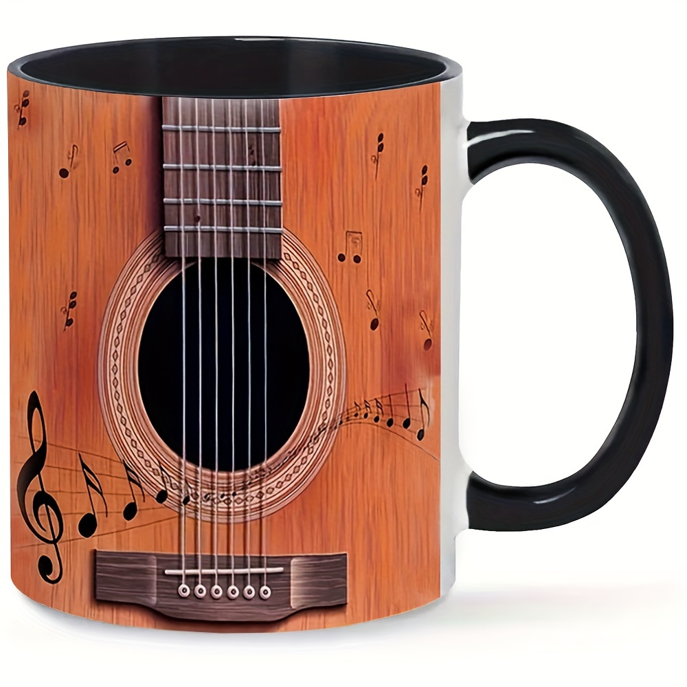 

1pc, 11 Oz, Guitar Patterned Ceramic Cup, Creative Mug, Essential Water Cup For Guitar Enthusiasts, Tabletop Ornament Cup, Holiday Gift, Birthday Gift