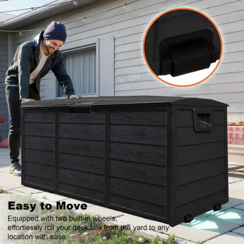75 gallon heavy duty waterproof outdoor storage box with handles wheels large capacity deck box heavy duty plastic construction easy assembly for patio camping warehouse all organizer cabinet patio furniture closure garden enthusiasts box cabinet rack for outdoor storage