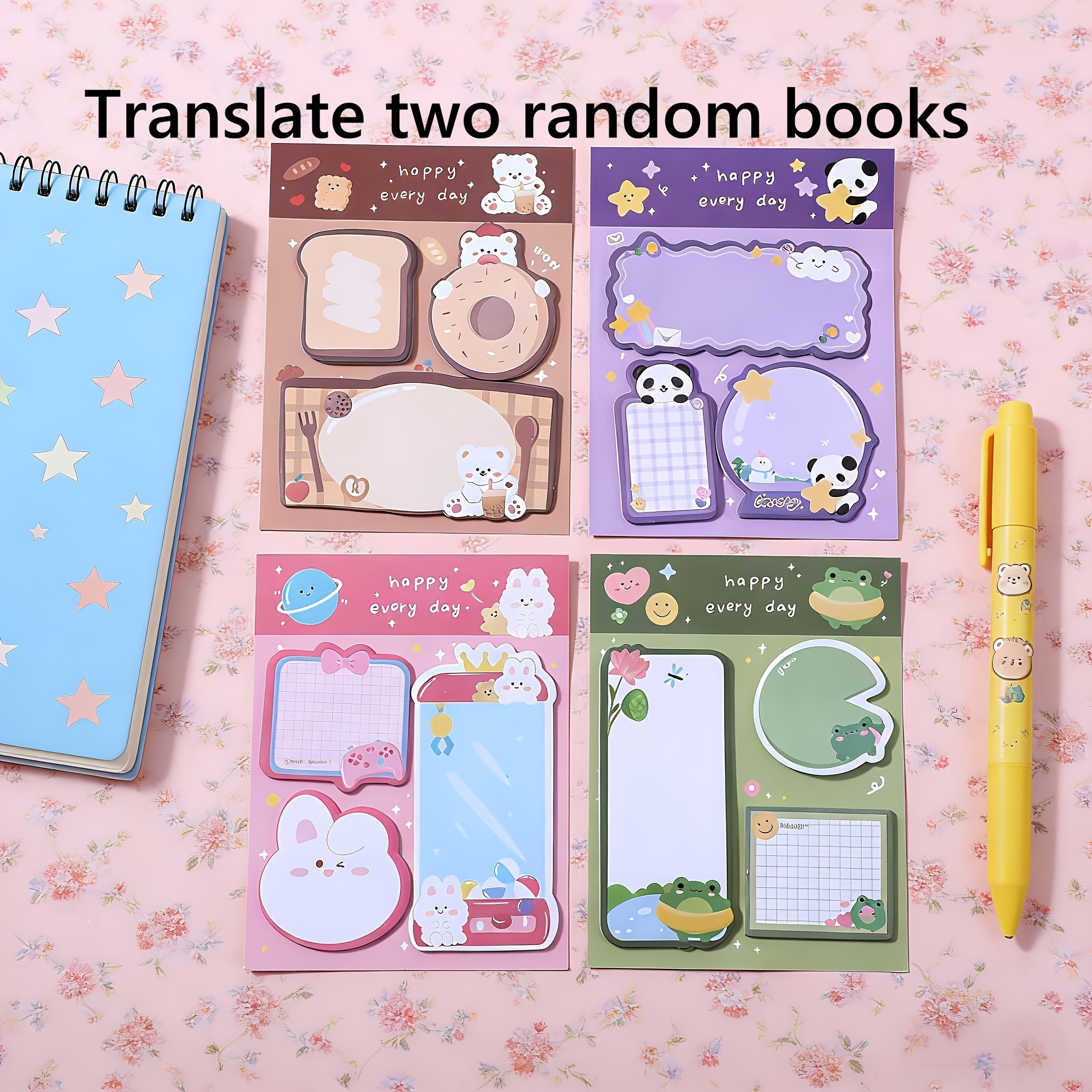 TEMU Random 2-pack 120 Sheets Adorable Cute Animal Sticky Notes Set, Animal-shaped Flag Markers, Self-adhesive Memo Pads, And Cute Small Self-stick