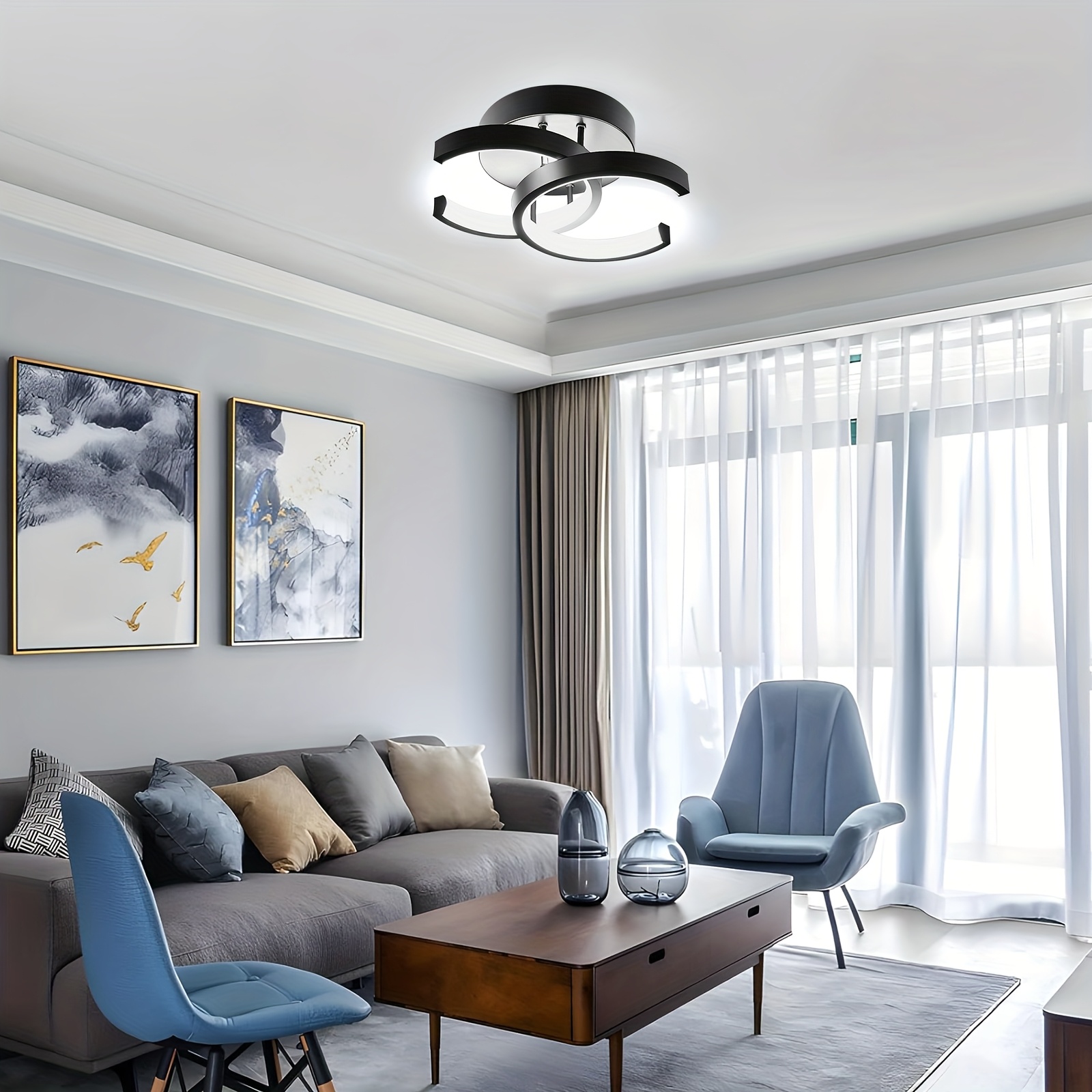 1pc Modern Minimalist Arc LED Ceiling Light, 3000-6000k Adjustable LED Ceiling Light, Black/White Metal Design, Wide Voltage Hardwired, for Hallways, Kitchens, Bathrooms, Stairs, Balconies, and Indoor Lighting, Indoor Lighting Solution|Sleek Ceiling Light|Adjustable Color Temperature, LED Ceiling Lights