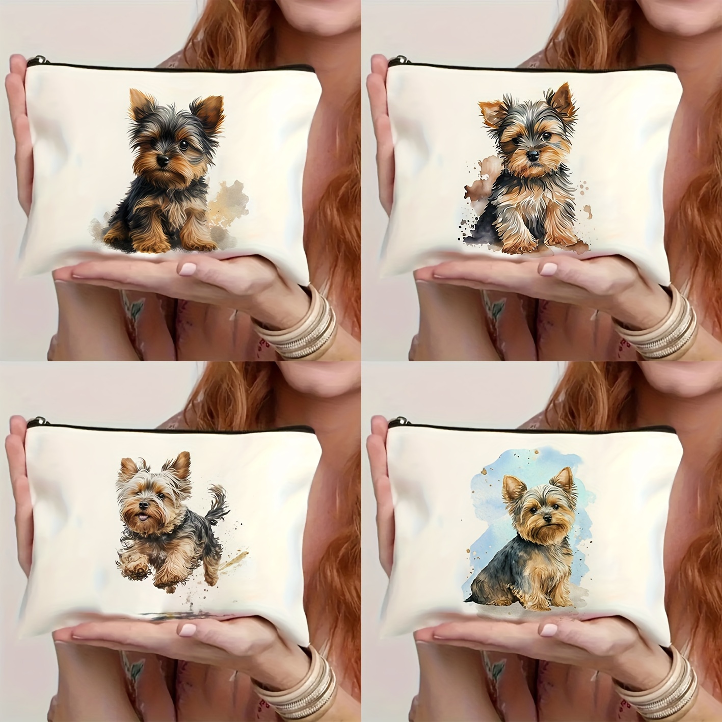 

Chic Yorkshire Terrier Print Cosmetic Bag - Waterproof, Lightweight & With Zipper For Travel - Perfect Gift For Dog Lovers