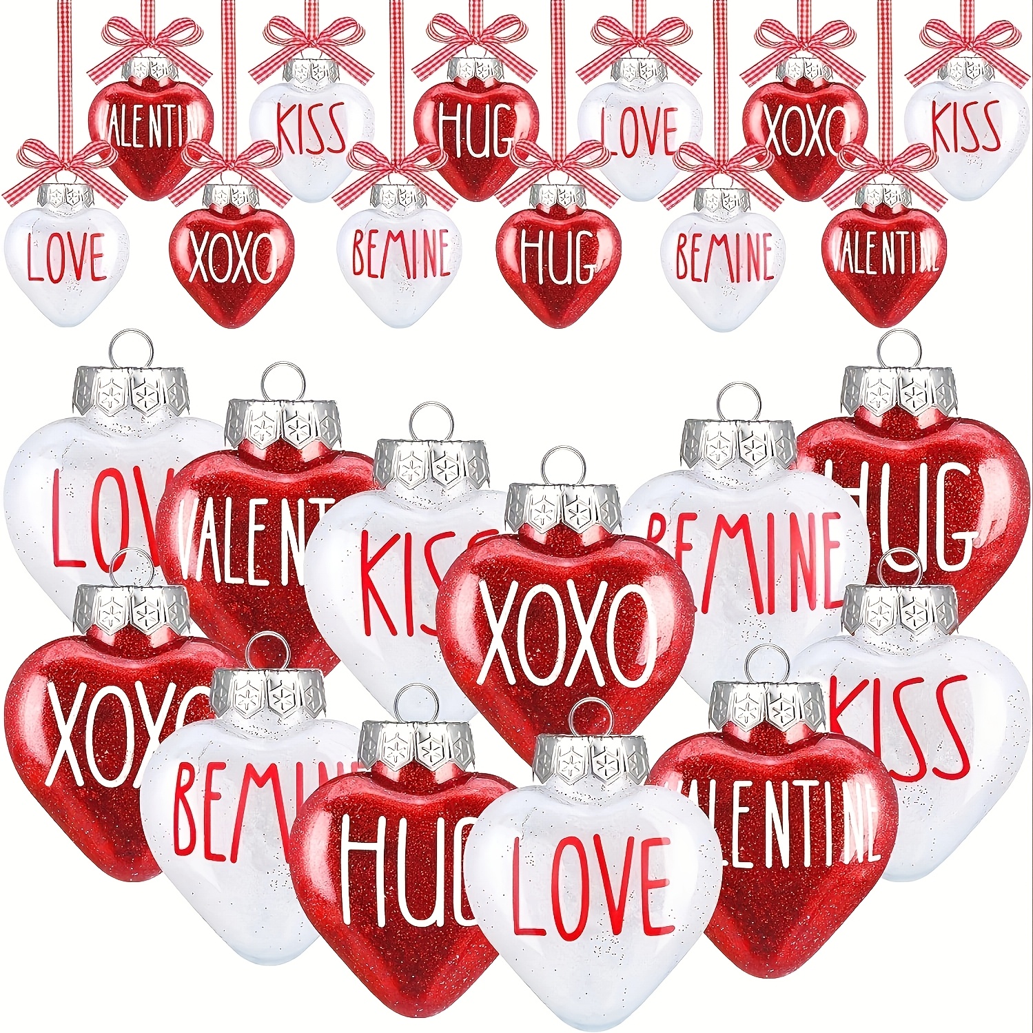 

12pcs Heart Baubles - Valentine's Day Plastic Hanging Ornaments With Kiss Hug Messages - No-electricity Decorative Pendants For Party & Universal Decor