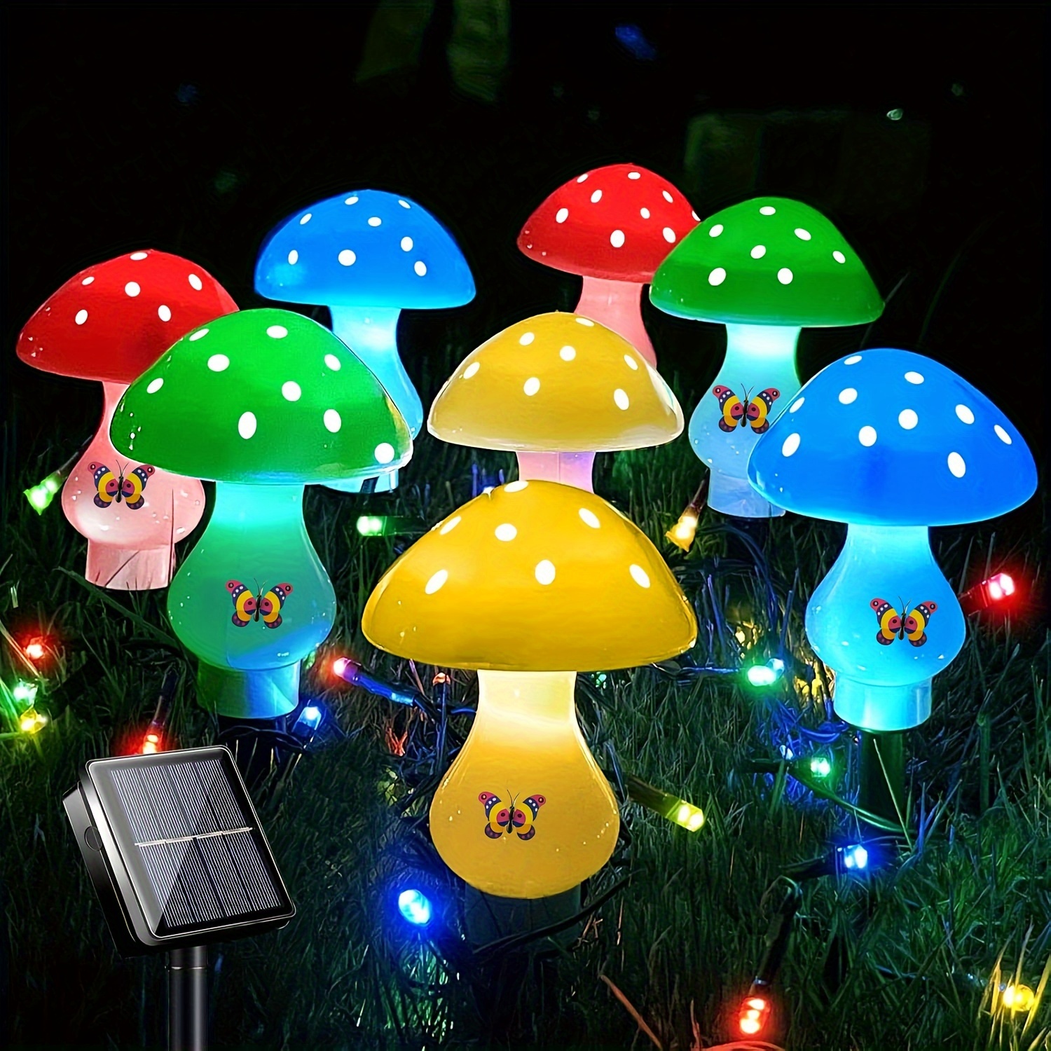 

Mushroom Solar Light Outdoor, Cute Garden Mushroom Outdoor Decoration Pile String Light, 8 Lights And 2 Patterns For Outdoor Backyard Lawn Decoration