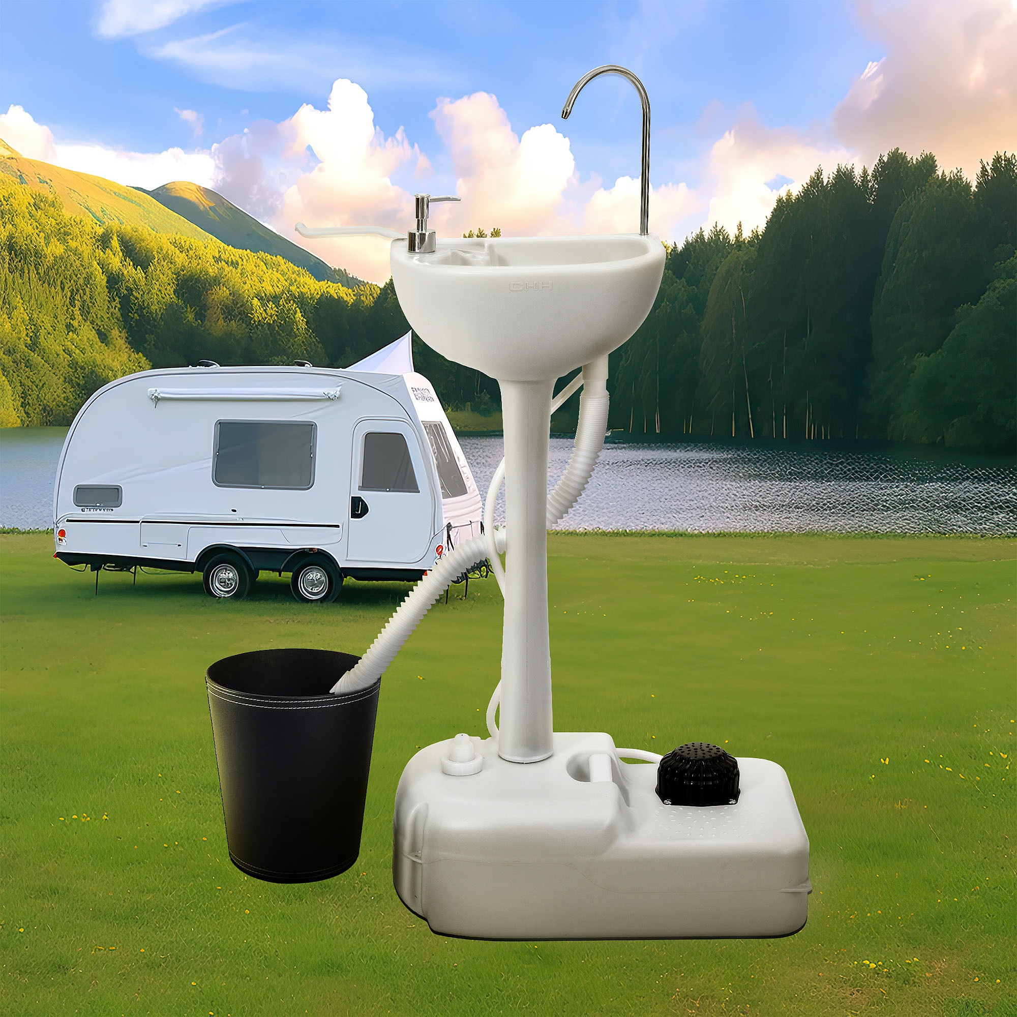 TEMU Wehom Portable Camping Sink With Wash Basin, Wheels, Towel Holder And Soap Dispenser Thanksgiving Christmas Halloween Day Gift