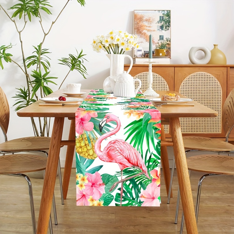 tropical hawaii flamingo palm leaves table runner vibrant Temu