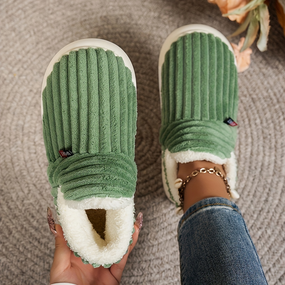 winter thermal slippers short boots with thick sole soft sole suitable for indoor outdoor use warm cozy booties for home care hand   women shoes