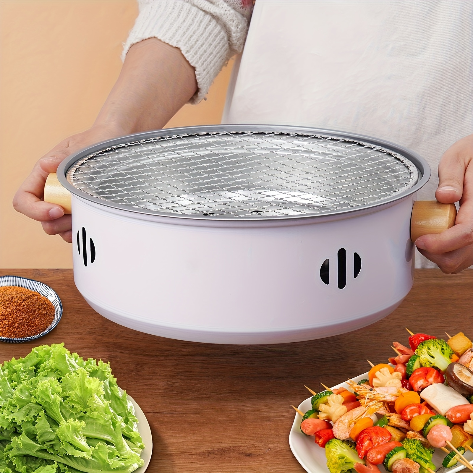 1pc Portable Smokeless Charcoal Grill - Indoor & Outdoor BBQ Cooking Stove with Grill Net & Handle, Compact Design for Camping, Picnics & Hiking - Ideal Gift for Adventurers, Perfect for Grilling Meats & Vegetables, Outdoor Cooking | Portable Design | Cast Iron Grill