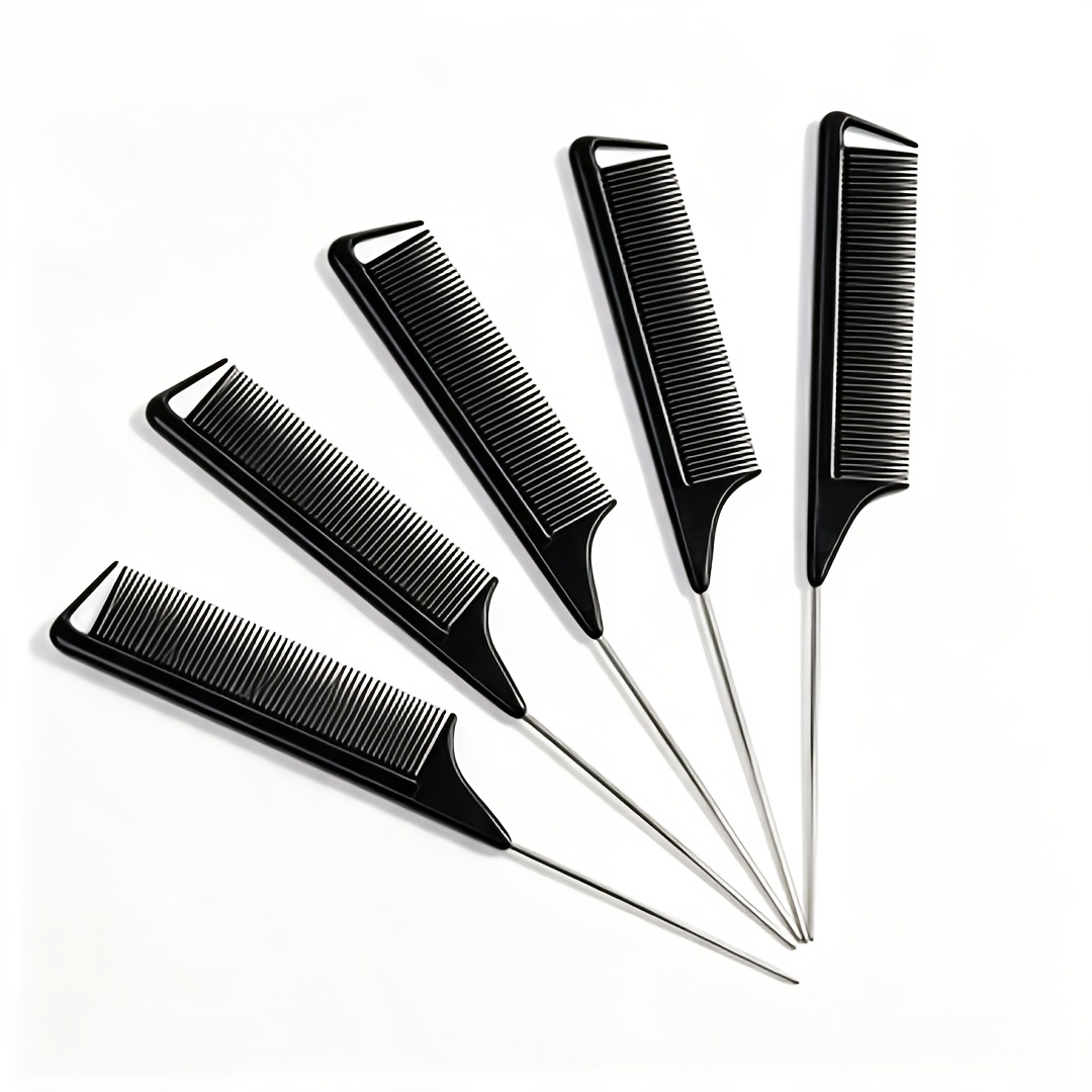 TEMU 5 pettini a di in fibra di carbonio resistenti al calore con infilato in metallo per acconciature, pettini a per separare i capelli per donne e