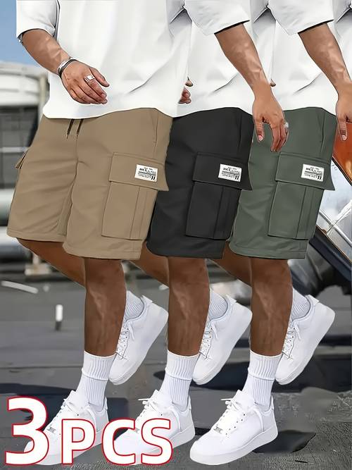 3 pack mens cargo shorts bundle heavy duty fabric 6 utility pockets adjustable waist workout hiking summer