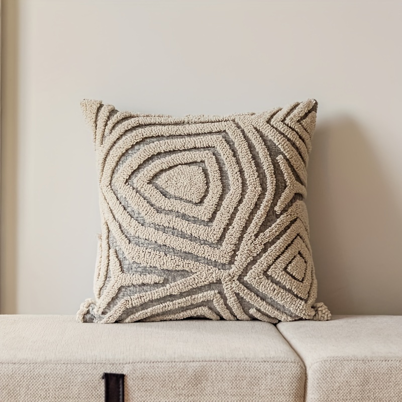 1pc, Bohemian Morocco Easy Modern Geometric Ring Pile Pillow Case, Chenille Plush Soft And Comfortable Ethnic Style Pillow Case, Suitable for Home Sofa Terrace Furniture Bench Sofa Porch Decoration, No Pillow Core