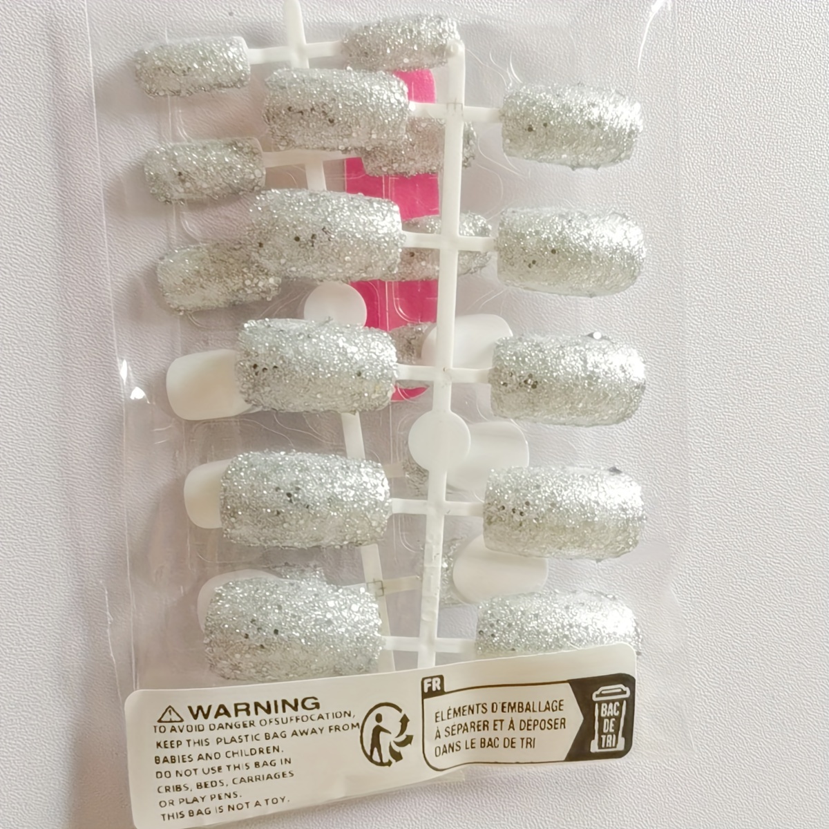 

Chic Silvery Glitter French Tip Press-on Nails - Short Square, Full Cover Acrylic False Nails For Women & Girls