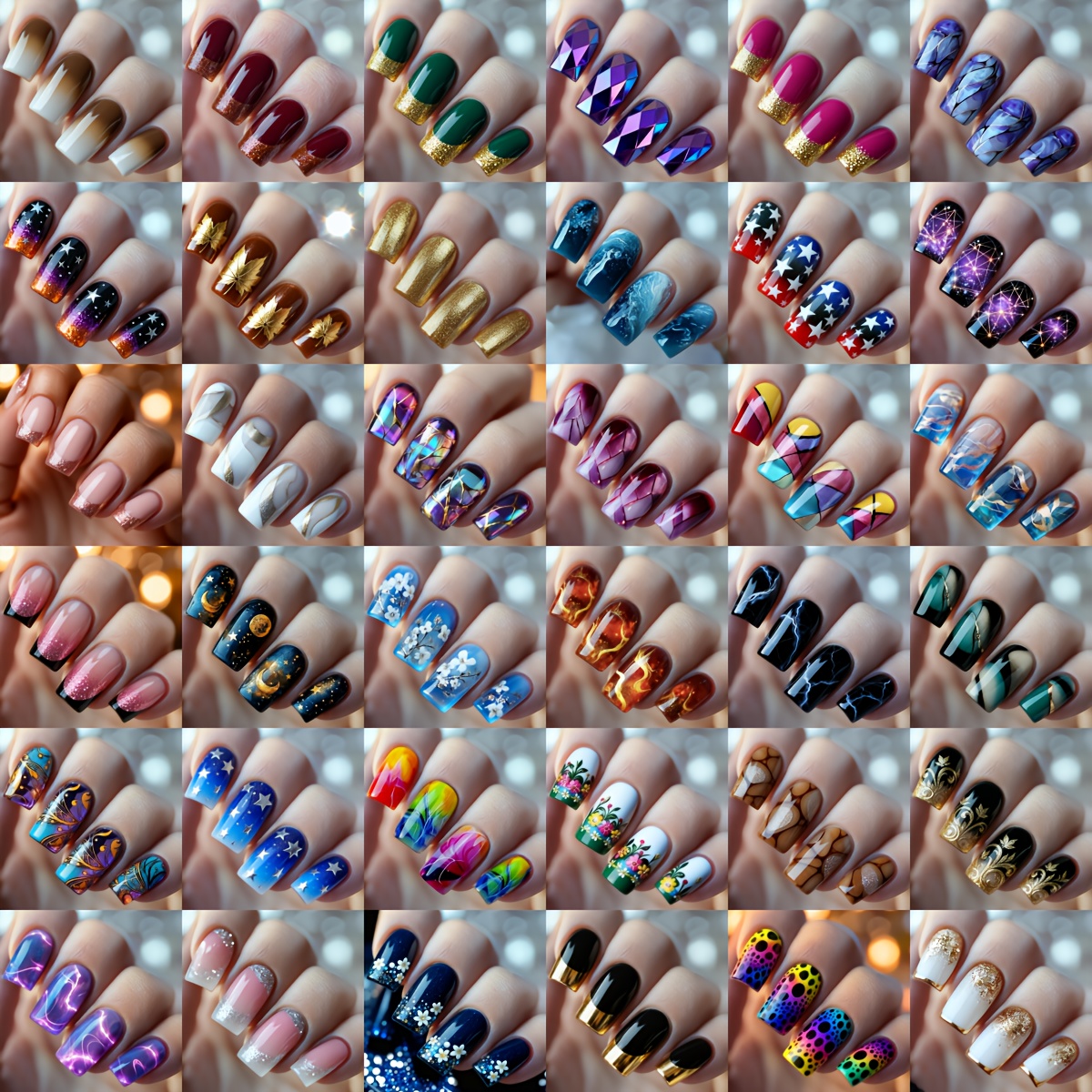 TEMU 216pcs Random Wearable Nails Shipped, Gradient French Stripe Leopard Glitter Gradient Detachable False Nails, Medium Length, Long Length, Short
