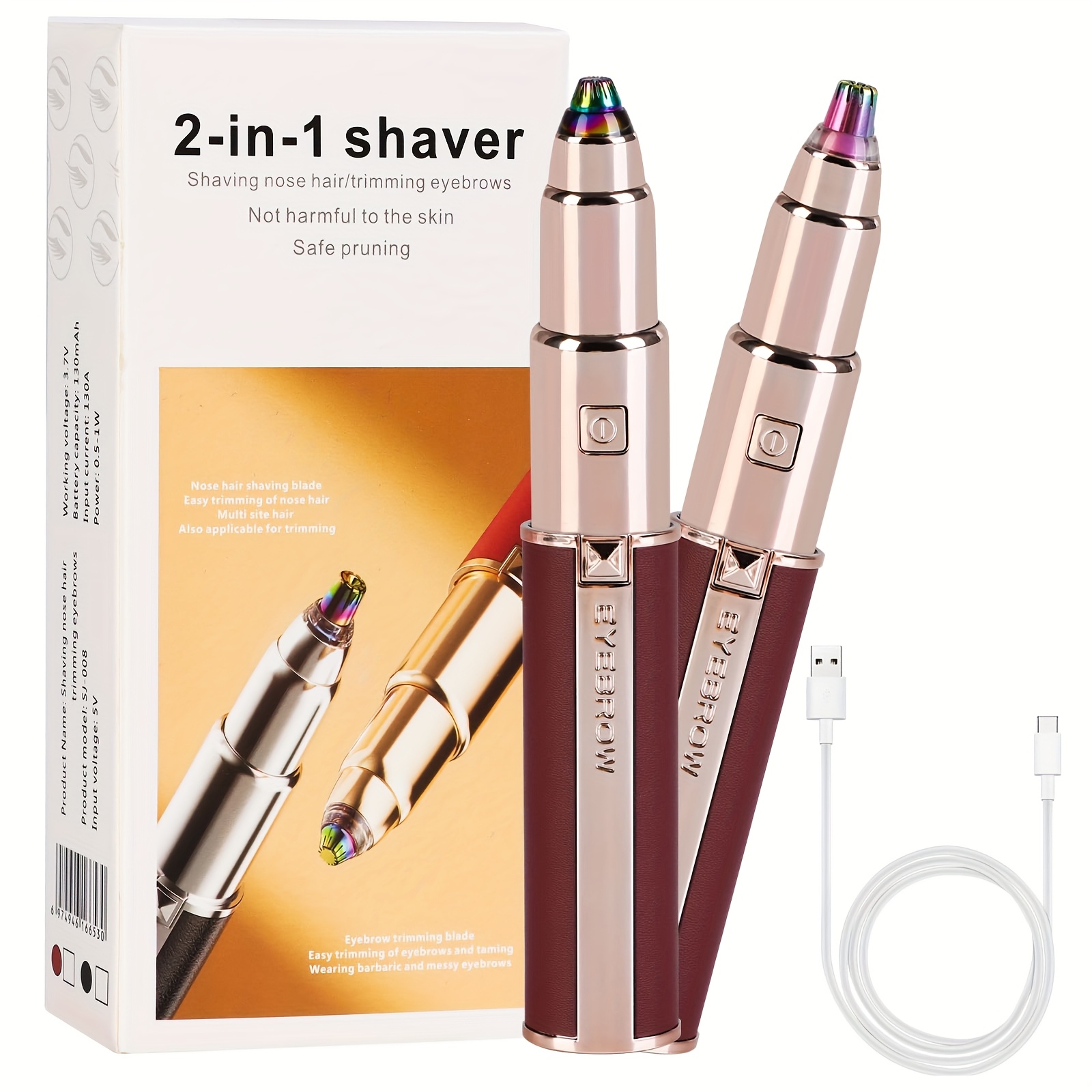 a 2 in 1 electric eyebrow and nose hair trimmer rechargeable via usb multifunctional hair removal tool professional automatic eyebrow pencil lipstick   holiday gift for women back to school present Product details 2