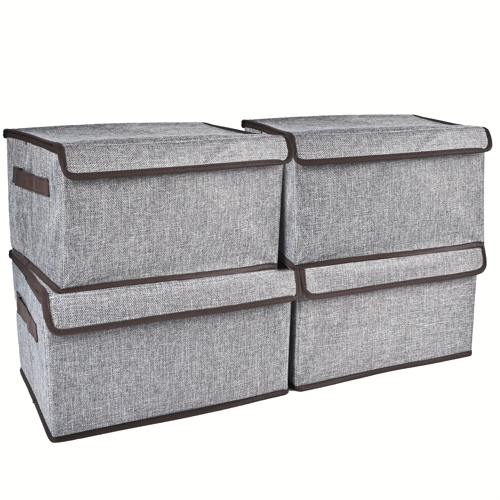 TEMU 4 Pack Collapsible Storage Bin With Lid, Decorative Box, Cube, Organizer, Container For Home Office Shelf Closet Clothes , Reusable And, Under-bed Storage