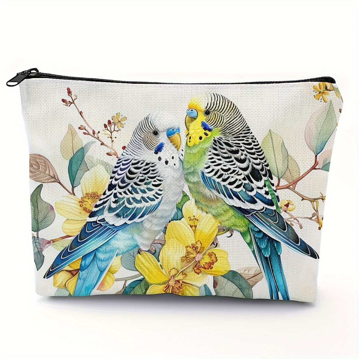 

Chic Budgie & Print Zippered Cosmetic Bag - Lightweight, Portable Travel Pouch For Women, 5.51 X 8.66 Inches