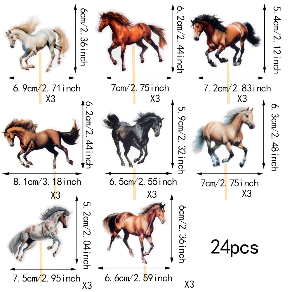 Image of 24-pack Horse Cupcake Toppers, Animal Horse Cake Decorations, Racehorse Cupcake Toppers For Equestrian Theme Birthday Party Decorations
