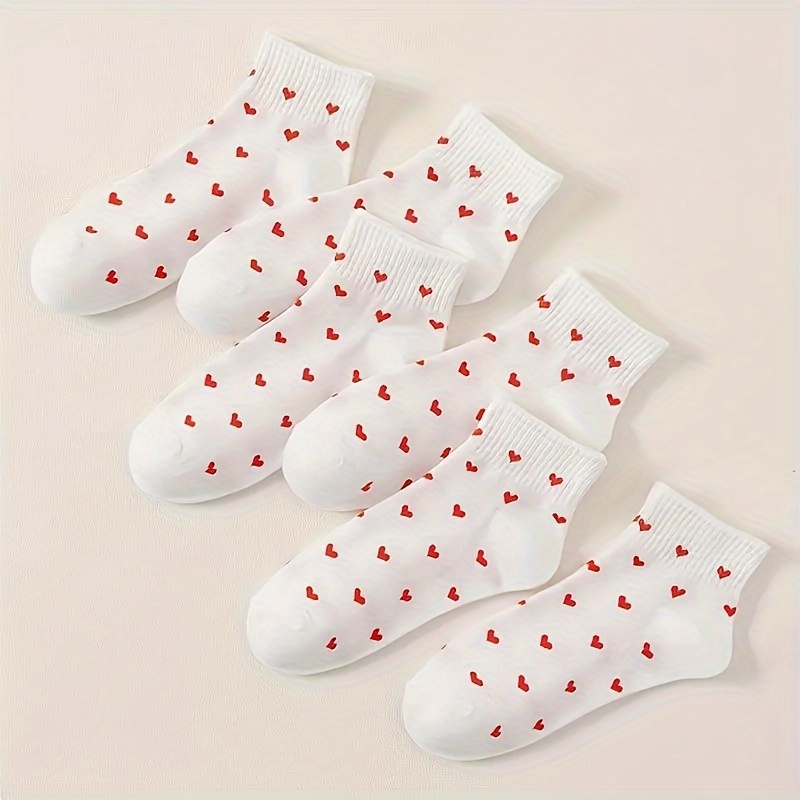 

3 Pairs & 6 Pairs Heart Print Socks, Comfortable & Cute Mid-calf Socks, Women's Long Socks And Socks