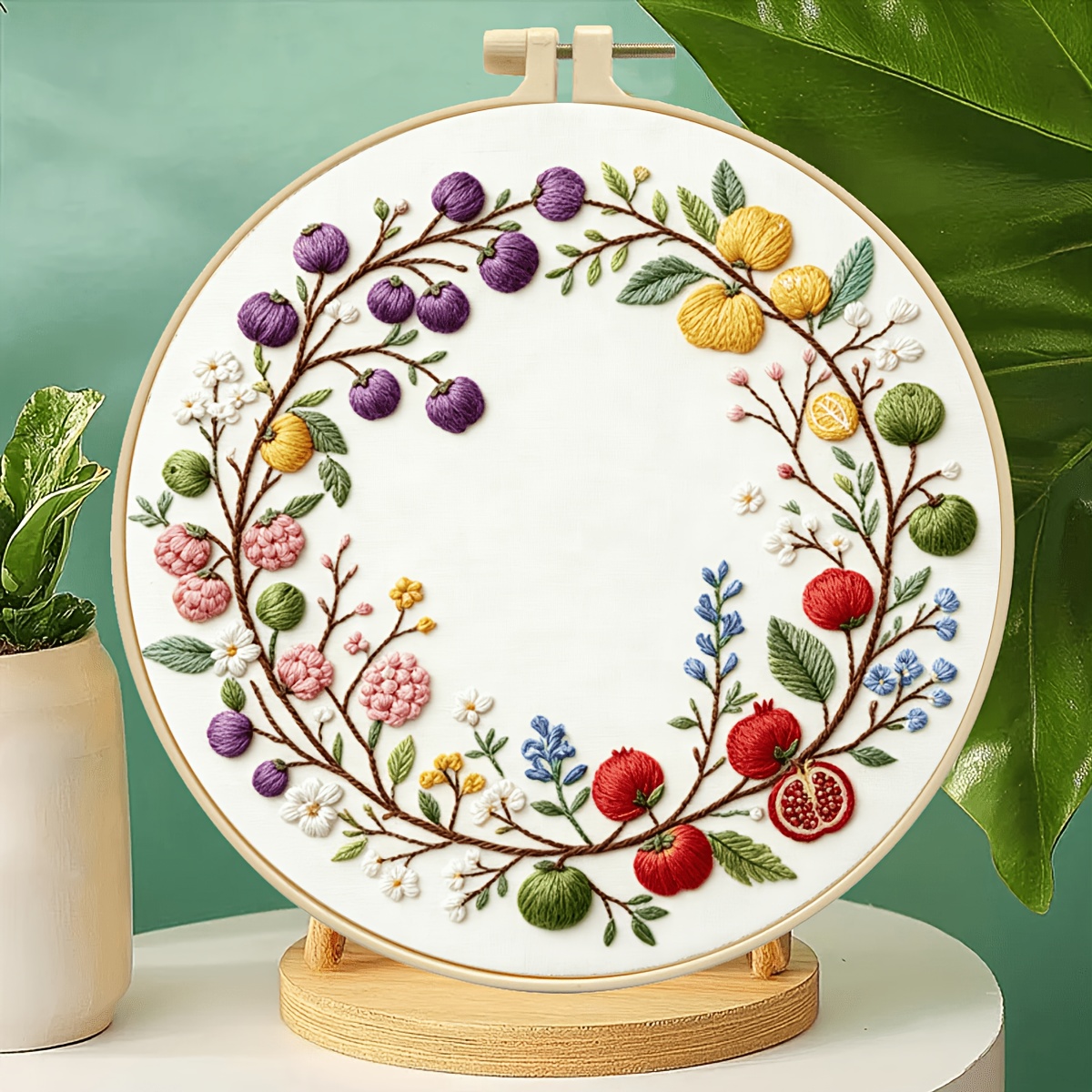 TEMU 【1セット】刺繍キット 四季の果物の枝 手作り素材パック 初心者向け フルツール 風景 レーション 解消 手作り ティブ ホーム ペインティング 刺繍糸 ニードルフープ 手刺繍キット