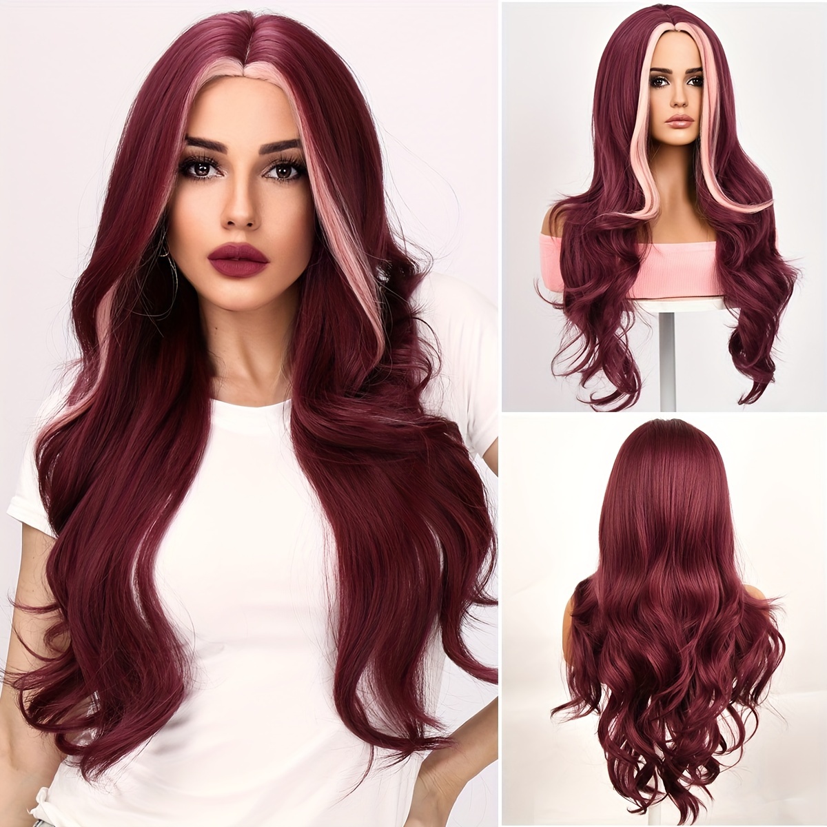 

30 Inch Red Highlight Dyed Synthetic Wig - High-quality Synthetic Hair With Vibrant Colors And Natural , Suitable For And Role-playing