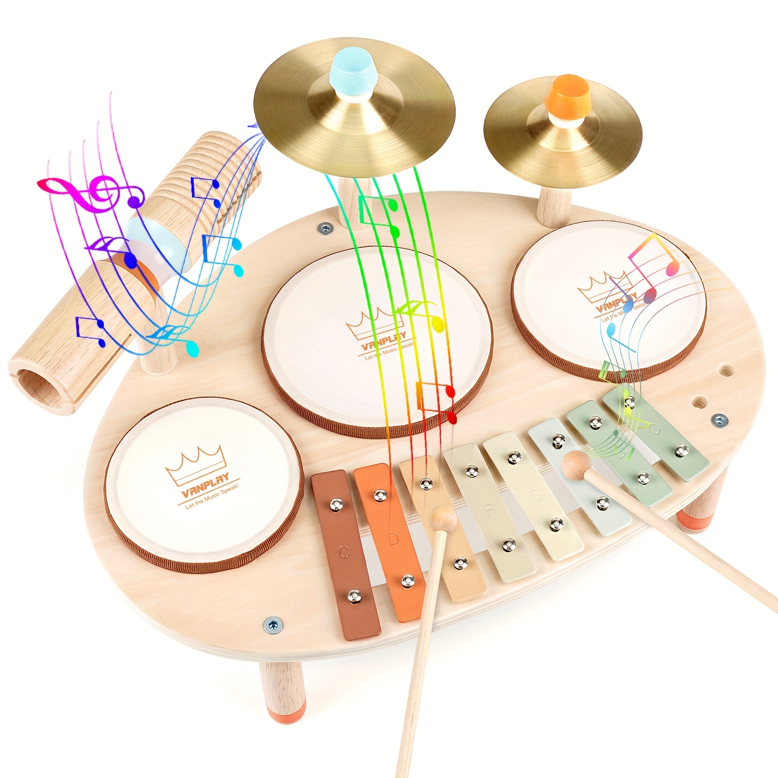 TEMU Vanplay Musical Instrument Table Musical Instrument 9-in-1 Musical Instrument For Toddlers 18 Months And Up, Musical Drum Set With Xylophone,