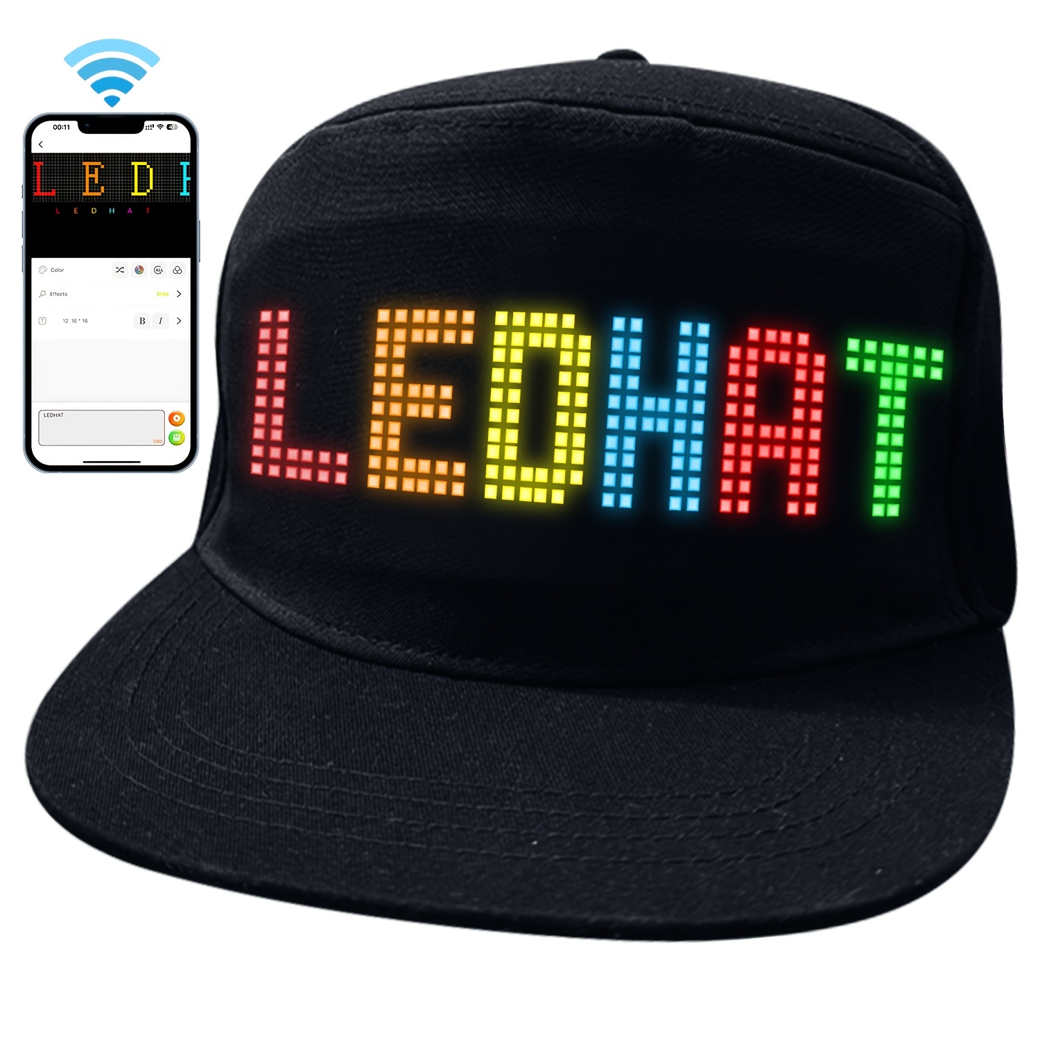 

1pc, Led Cap - 16x32 Led , Wireless Connection App Programming, Scrolling Display - For , , Camping, ,