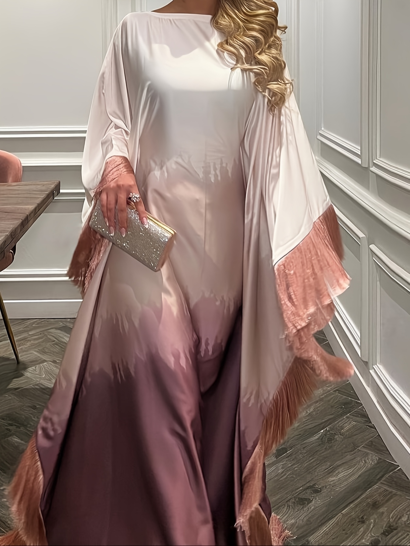 New Gradient Printed Dress Inspired by Middle Eastern Muslim Tassel Robes And Western Long Skirts.
